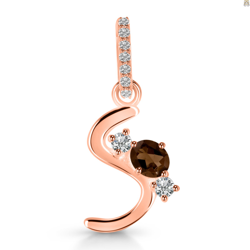 Smoky & White Topaz Alphabet S Pendant SMY-RDA-97.