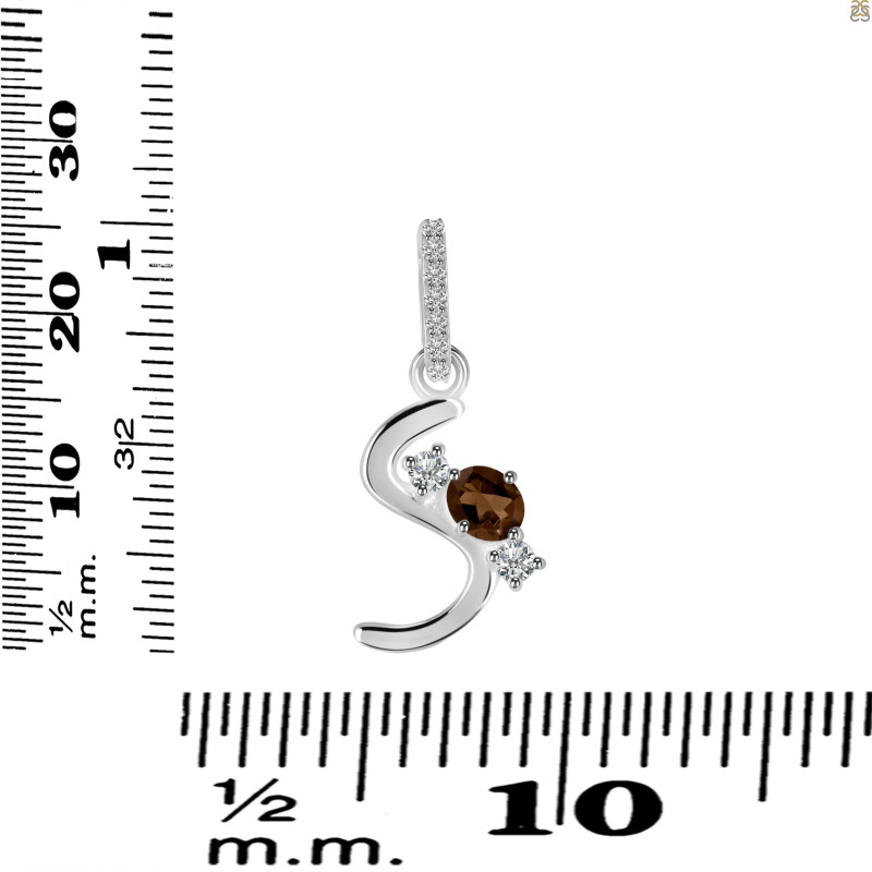 Smoky & White Topaz Alphabet S Pendant SMY-RDA-97.