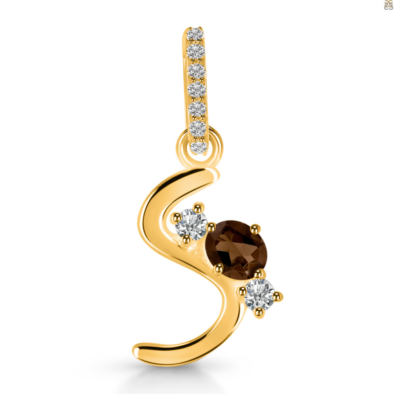 Smoky & White Topaz Alphabet S Pendant SMY-RDA-97.