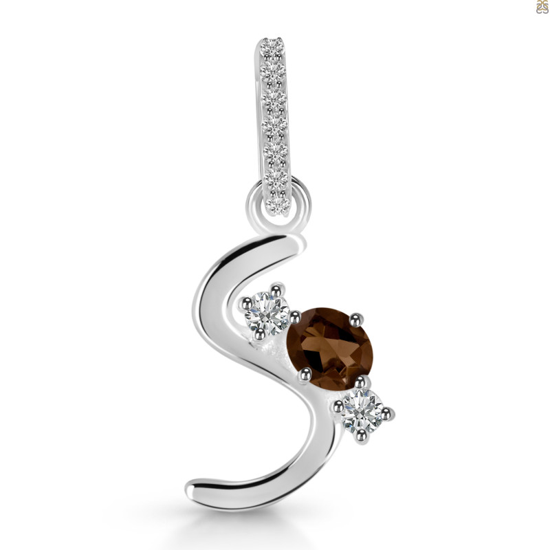 Smoky & White Topaz Alphabet S Pendant SMY-RDA-97.