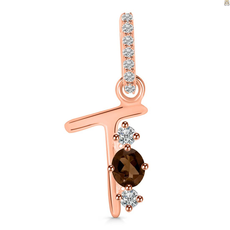 Smoky & White Topaz Alphabet T Pendant SMY-RDA-98.