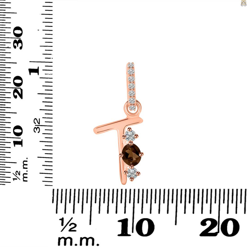 Smoky & White Topaz Alphabet T Pendant SMY-RDA-98.