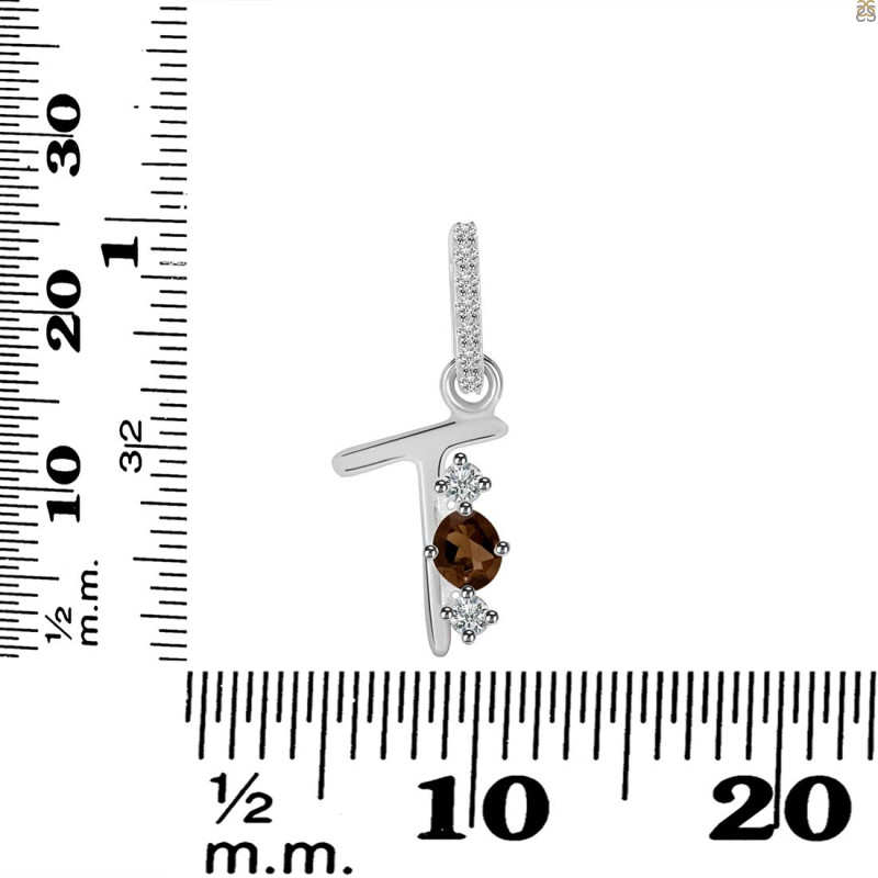 Smoky & White Topaz Alphabet T Pendant SMY-RDA-98.
