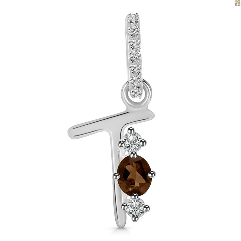 Smoky & White Topaz Alphabet T Pendant SMY-RDA-98.