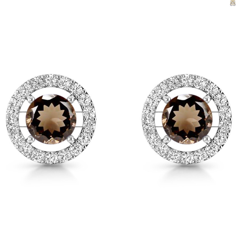 Smoky & White Topaz Stud Earring SMY-RDE-1003.