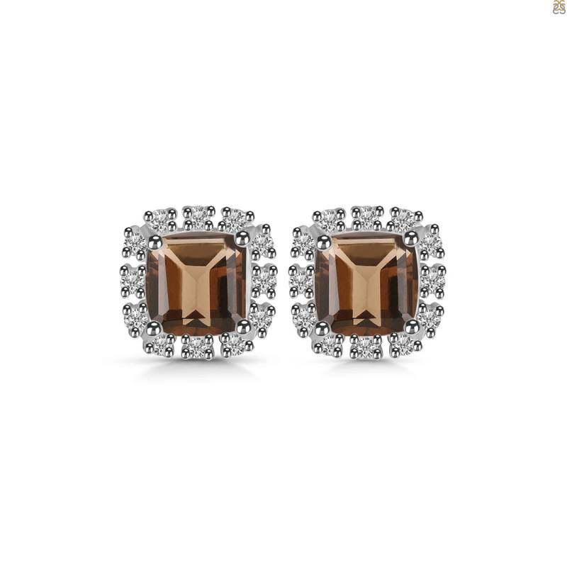 Smoky & White Topaz Stud Earring SMY-RDE-1263.