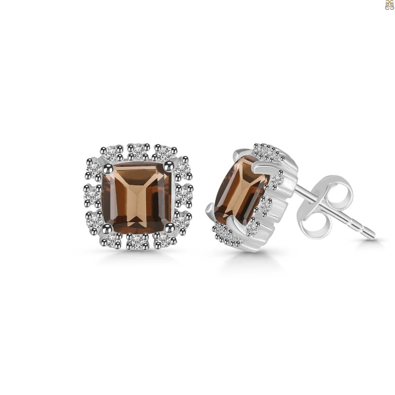 Smoky & White Topaz Stud Earring