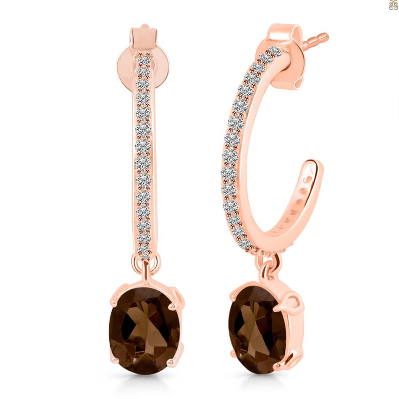 Smoky & White Topaz Hoop Earring SMY-RDE-1469.
