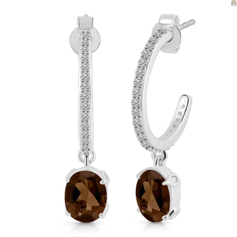 Smoky & White Topaz Hoop Earring SMY-RDE-1469.