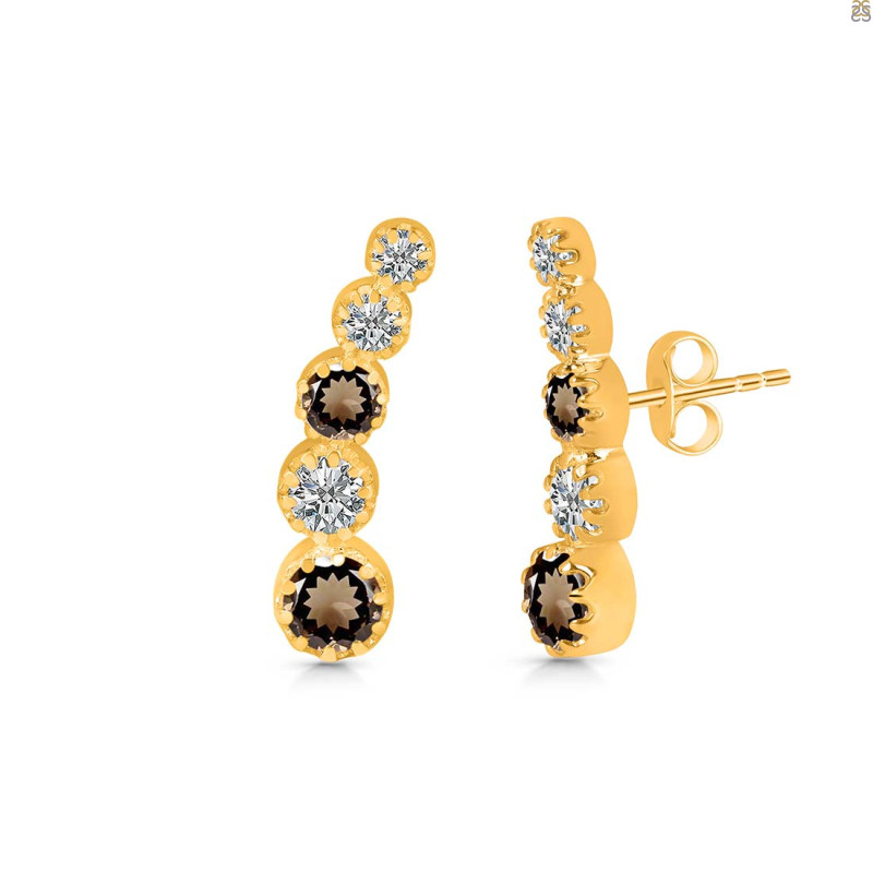 Smoky & White Topaz Stud Earring SMY-RDE-1472.
