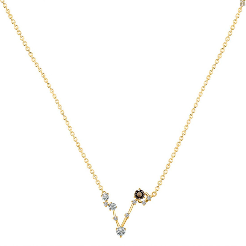 Pisces Zodiac Star Constellation Smoky & White Topaz Necklace SMY-RDN-387.
