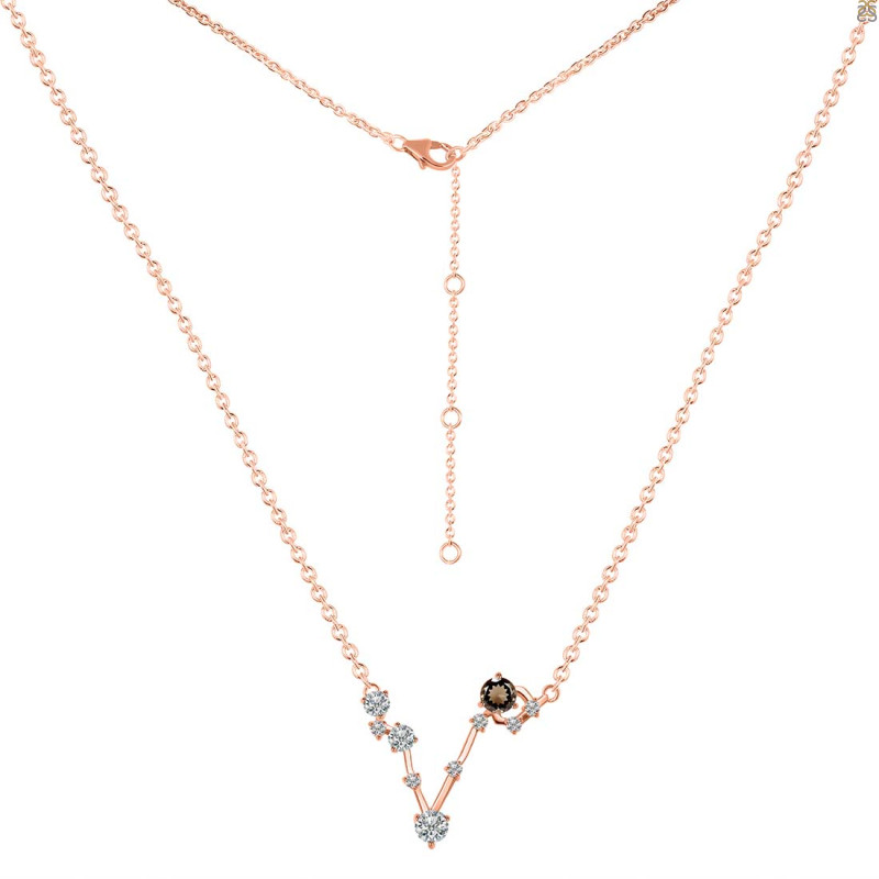 Pisces Zodiac Star Constellation Smoky & White Topaz Necklace SMY-RDN-387.
