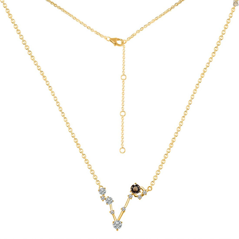 Pisces Zodiac Star Constellation Smoky & White Topaz Necklace SMY-RDN-387.
