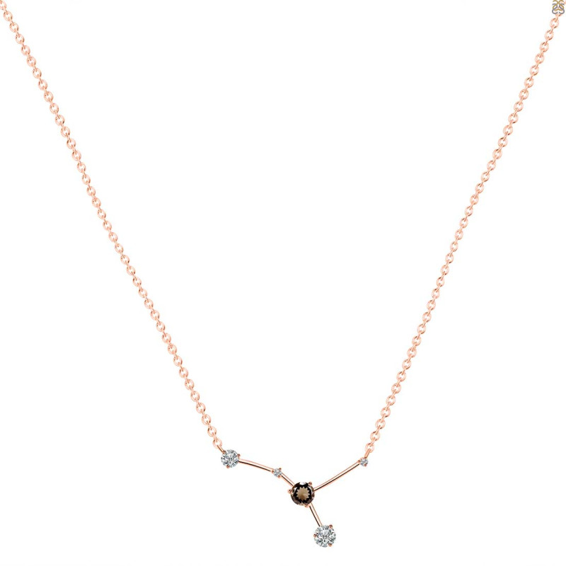 cancer Zodiac Star Constellation Smoky & White Topaz Necklace SMY-RDN-486.