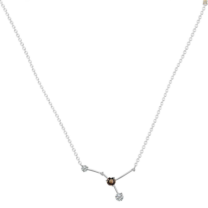 cancer Zodiac Star Constellation Smoky & White Topaz Necklace SMY-RDN-486.