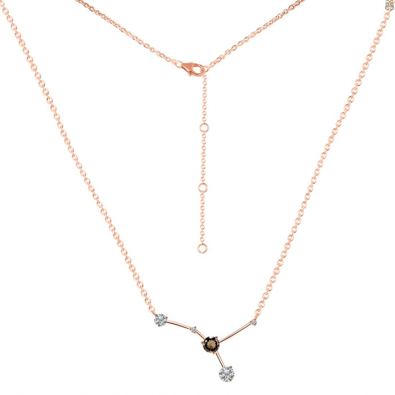 cancer Zodiac Star Constellation Smoky & White Topaz Necklace SMY-RDN-486.