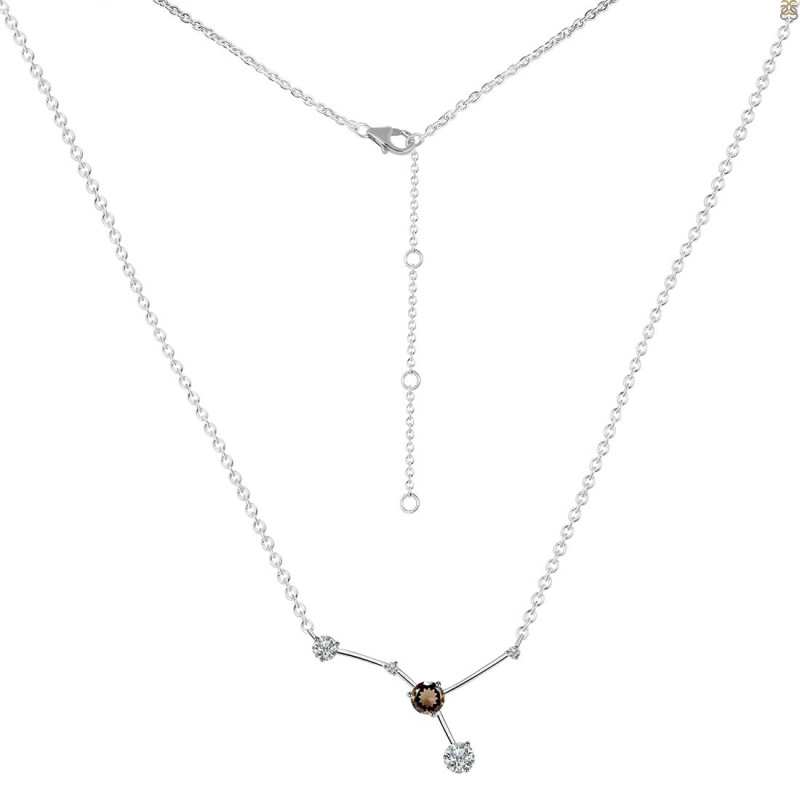 cancer Zodiac Star Constellation Smoky & White Topaz Necklace