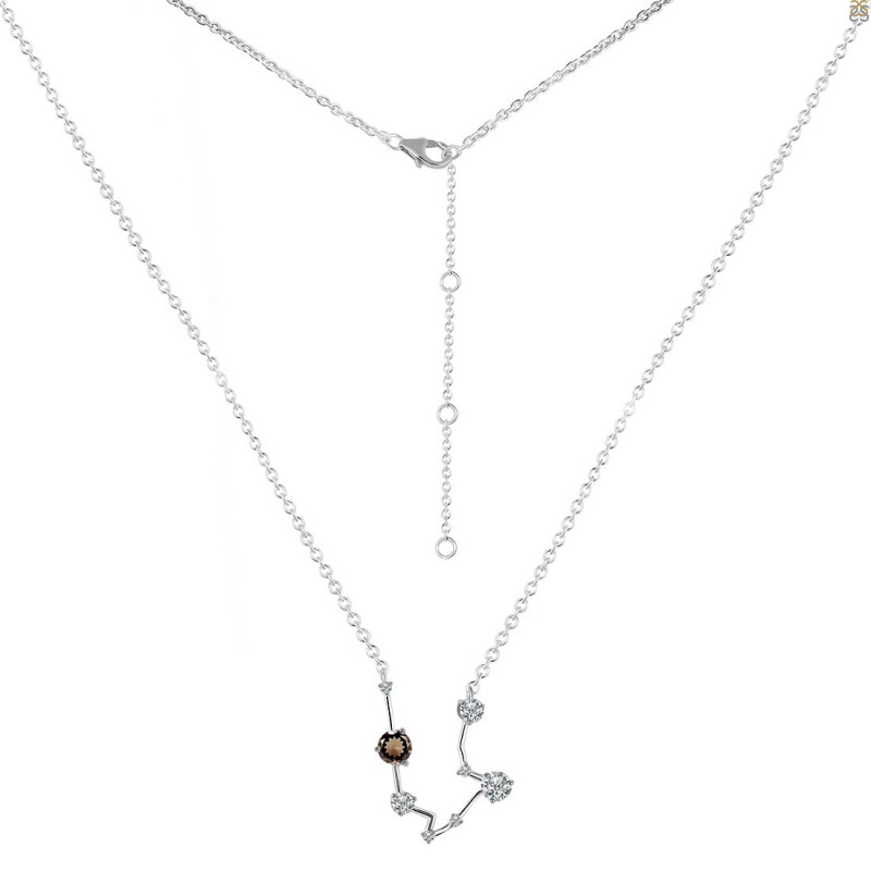 Aquarius Zodiac Star Constellation Smoky & White Topaz Necklace