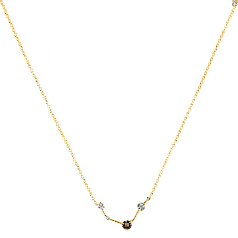 Aries Zodiac Star Constellation Smoky & White Topaz Necklace SMY-RDN-488.