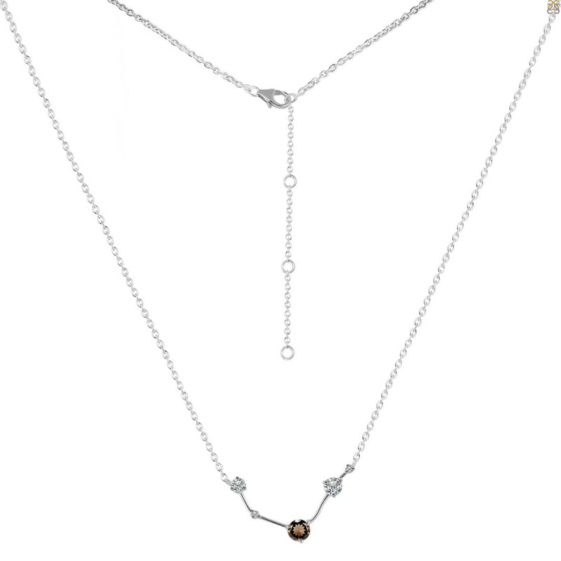 Aries Zodiac Star Constellation Smoky & White Topaz Necklace