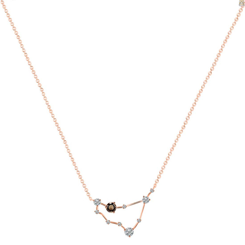 Capricorn Zodiac Star Constellation Smoky & White Topaz Necklace SMY-RDN-489.