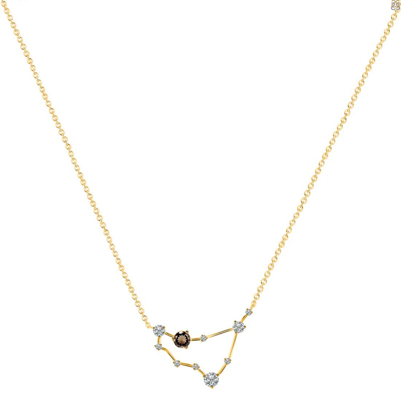Capricorn Zodiac Star Constellation Smoky & White Topaz Necklace SMY-RDN-489.
