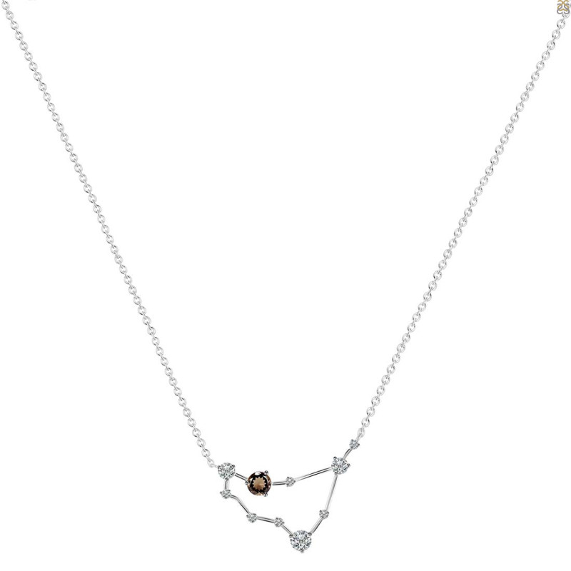 Capricorn Zodiac Star Constellation Smoky & White Topaz Necklace SMY-RDN-489.