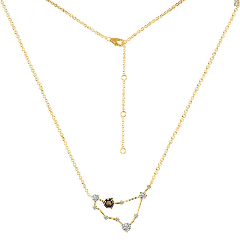 Capricorn Zodiac Star Constellation Smoky & White Topaz Necklace SMY-RDN-489.