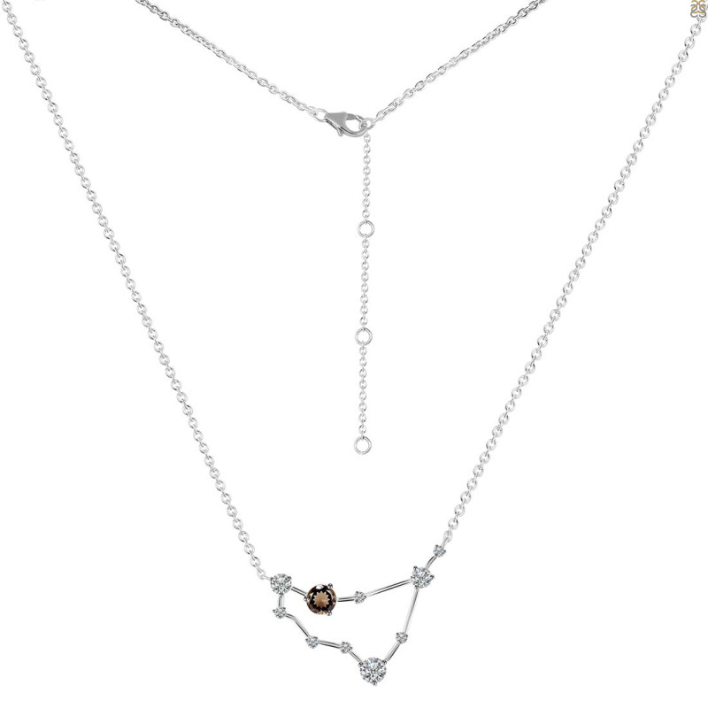 Capricorn Zodiac Star Constellation Smoky & White Topaz Necklace