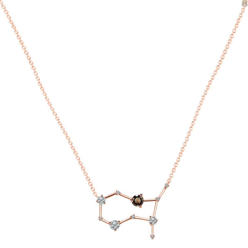 Gemini Zodiac Star Constellation Smoky & White Topaz Necklace SMY-RDN-490.