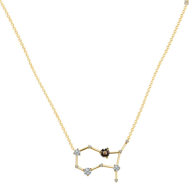 Gemini Zodiac Star Constellation Smoky & White Topaz Necklace SMY-RDN-490.