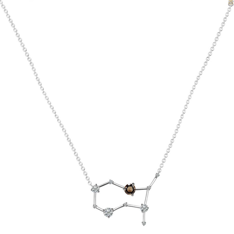 Gemini Zodiac Star Constellation Smoky & White Topaz Necklace SMY-RDN-490.