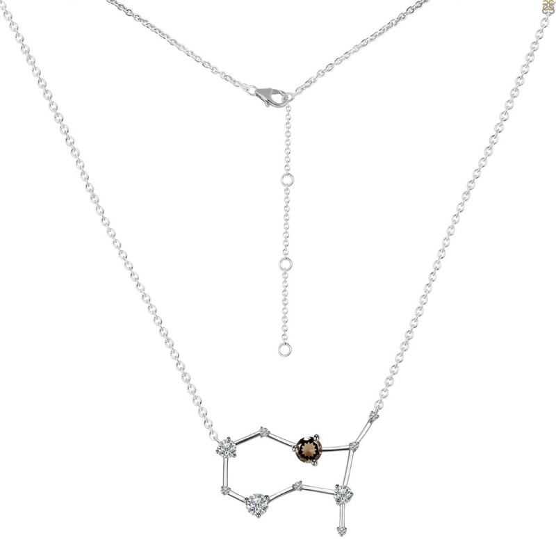 Gemini Zodiac Star Constellation Smoky & White Topaz Necklace