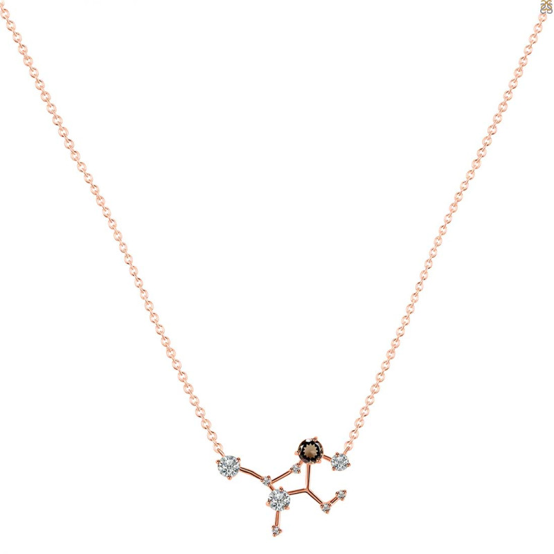 Virgo Zodiac Star Constellation Smoky & White Topaz Necklace SMY-RDN-491.