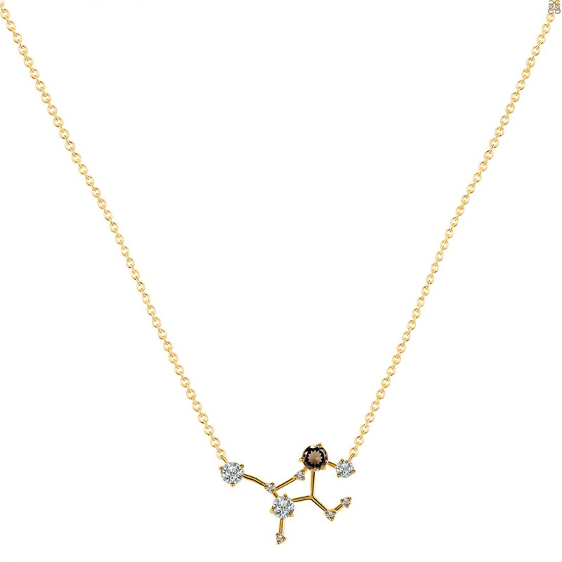 Virgo Zodiac Star Constellation Smoky & White Topaz Necklace SMY-RDN-491.
