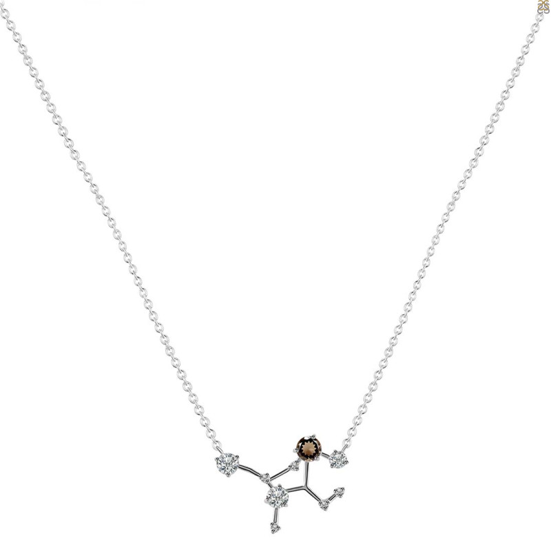 Virgo Zodiac Star Constellation Smoky & White Topaz Necklace SMY-RDN-491.