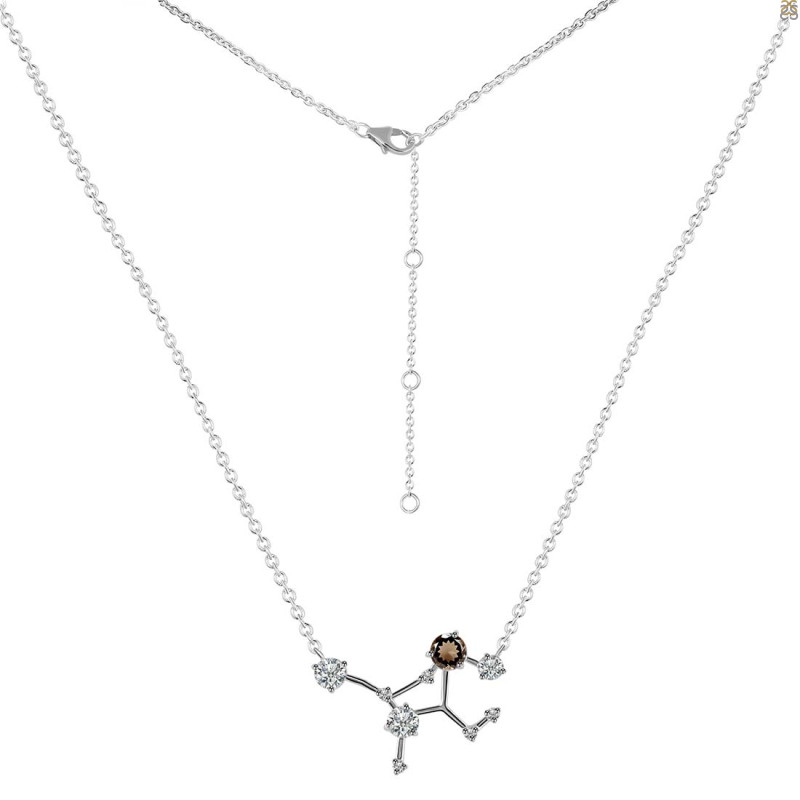Virgo Zodiac Star Constellation Smoky & White Topaz Necklace