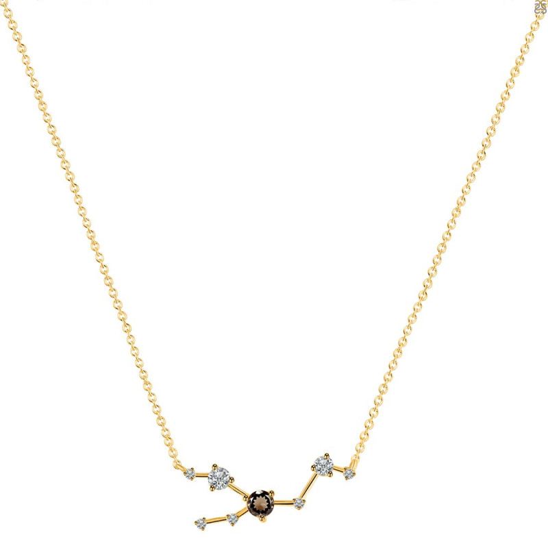 Taurus Zodiac Star Constellation Smoky & White Topaz Necklace SMY-RDN-492.