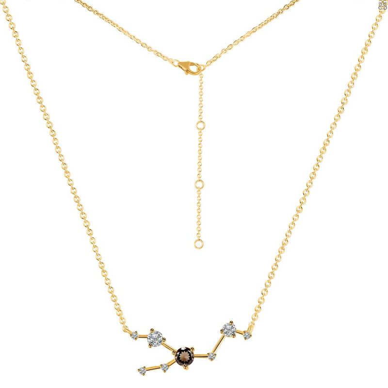 Taurus Zodiac Star Constellation Smoky & White Topaz Necklace SMY-RDN-492.