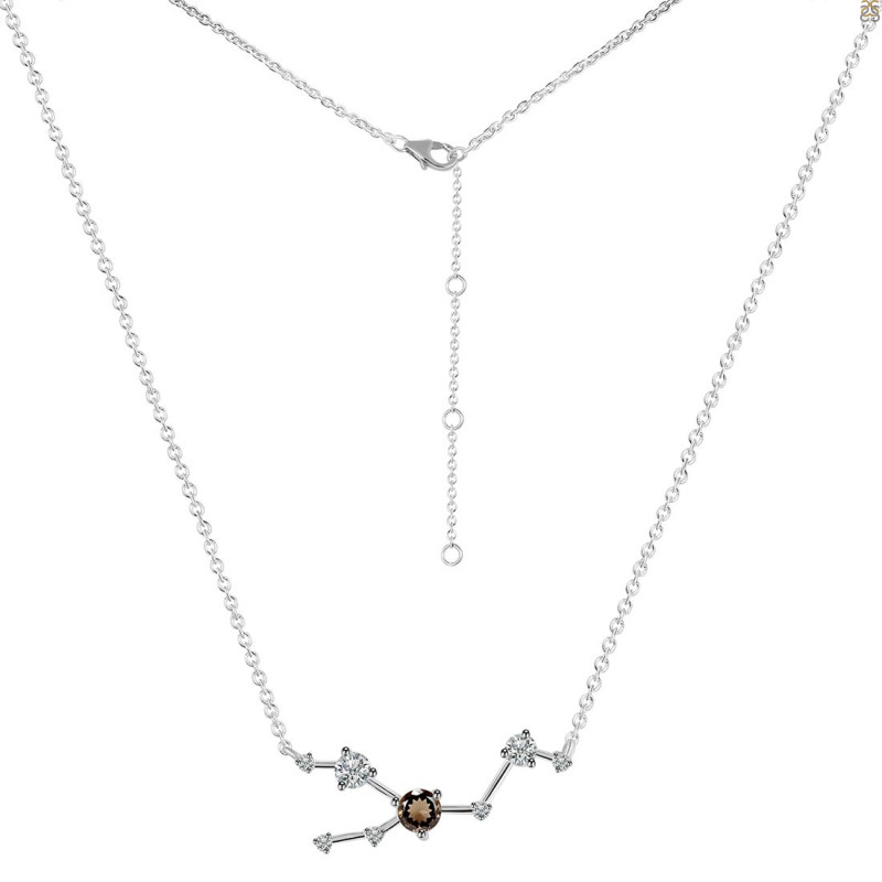 Taurus Zodiac Star Constellation Smoky & White Topaz Necklace