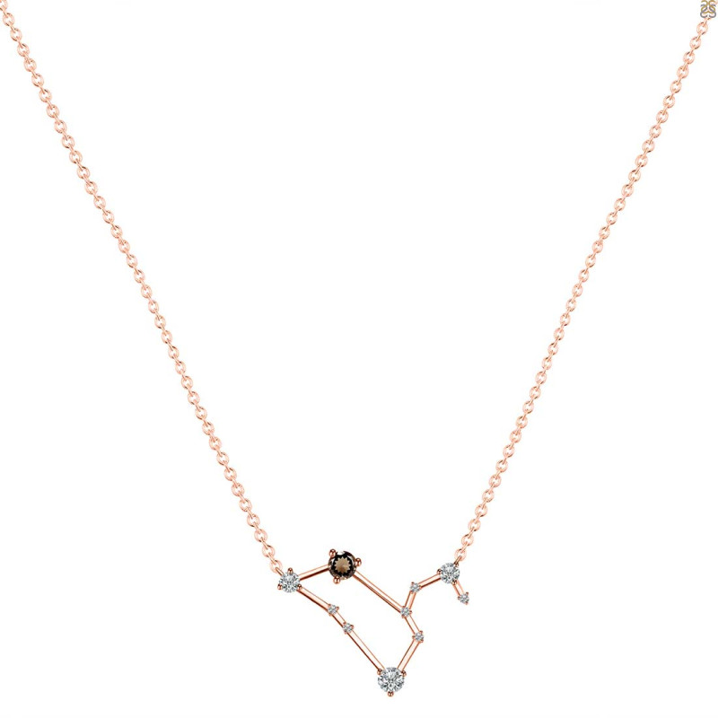 Leo Zodiac Star Constellation Smoky & White Topaz Necklace SMY-RDN-493.