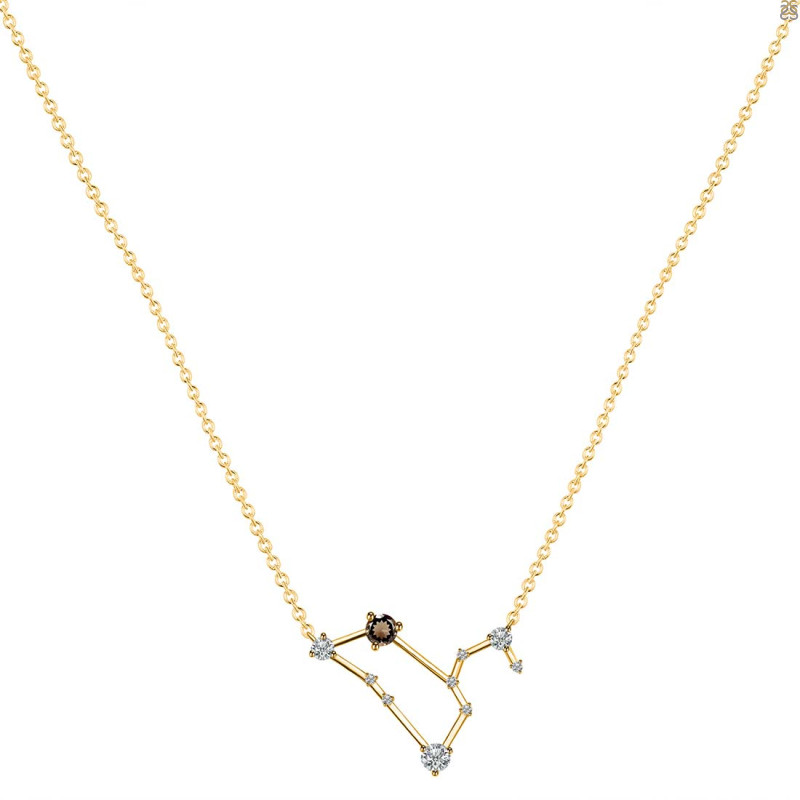 Leo Zodiac Star Constellation Smoky & White Topaz Necklace SMY-RDN-493.