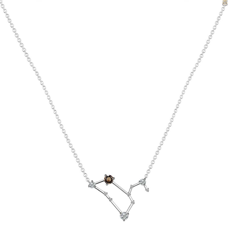 Leo Zodiac Star Constellation Smoky & White Topaz Necklace SMY-RDN-493.