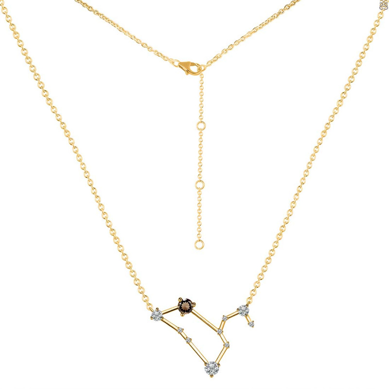 Leo Zodiac Star Constellation Smoky & White Topaz Necklace SMY-RDN-493.