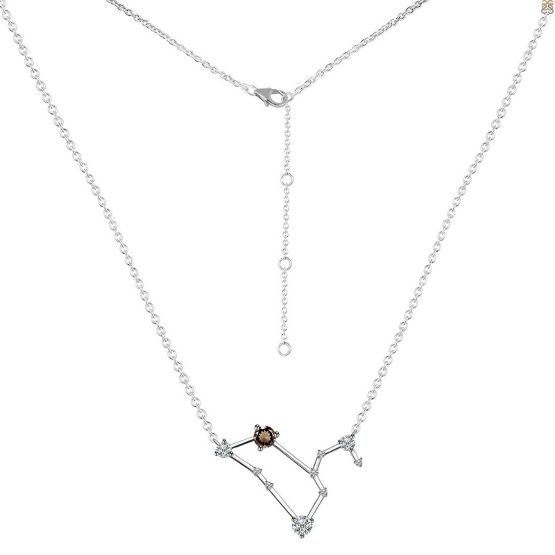 Leo Zodiac Star Constellation Smoky & White Topaz Necklace