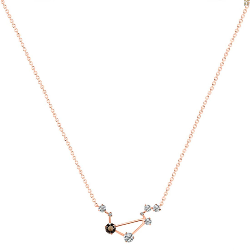 Libra Zodiac Star Constellation Smoky & White Topaz Necklace SMY-RDN-494.