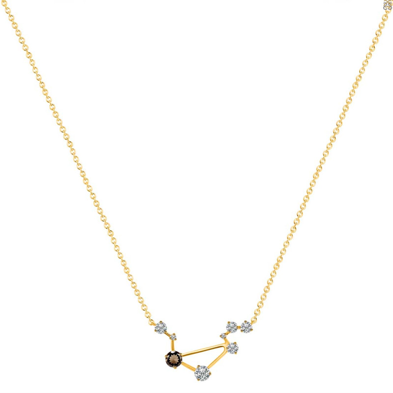 Libra Zodiac Star Constellation Smoky & White Topaz Necklace SMY-RDN-494.