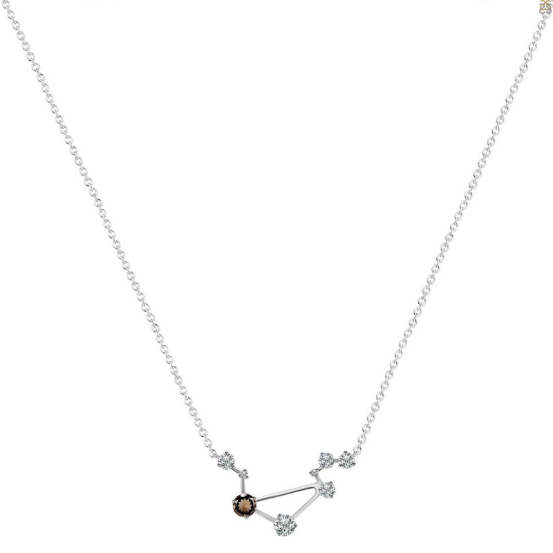 Libra Zodiac Star Constellation Smoky & White Topaz Necklace SMY-RDN-494.