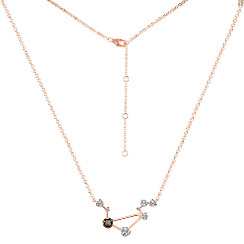 Libra Zodiac Star Constellation Smoky & White Topaz Necklace SMY-RDN-494.