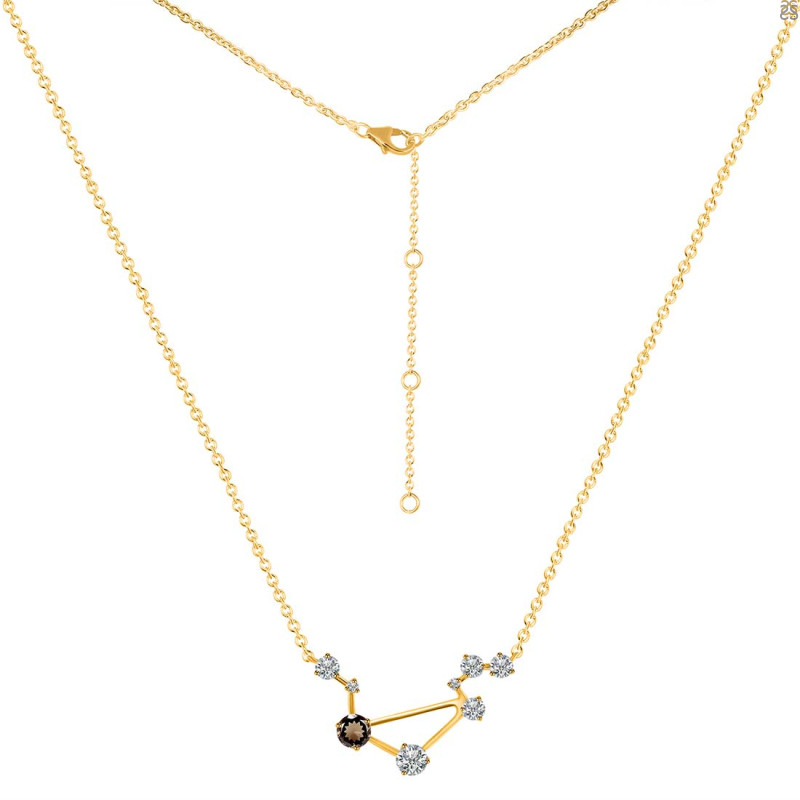 Libra Zodiac Star Constellation Smoky & White Topaz Necklace SMY-RDN-494.